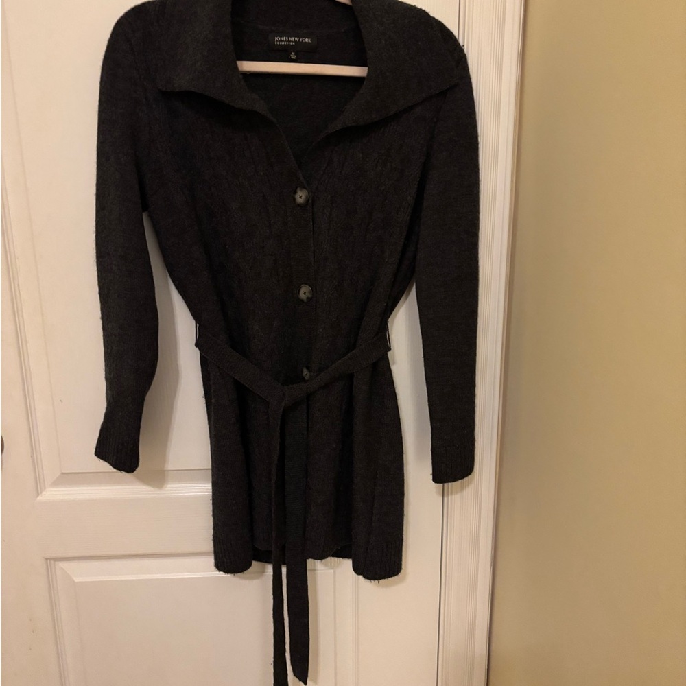 Jones New York Gray Merino Wool Sweater Jacket, Like New